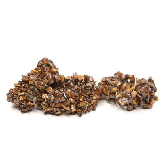 Tiger Eye Chip Stone Bracelets x 3 Stretch Brown Classic Natural Gemstone Strand - Picture 2 of 11